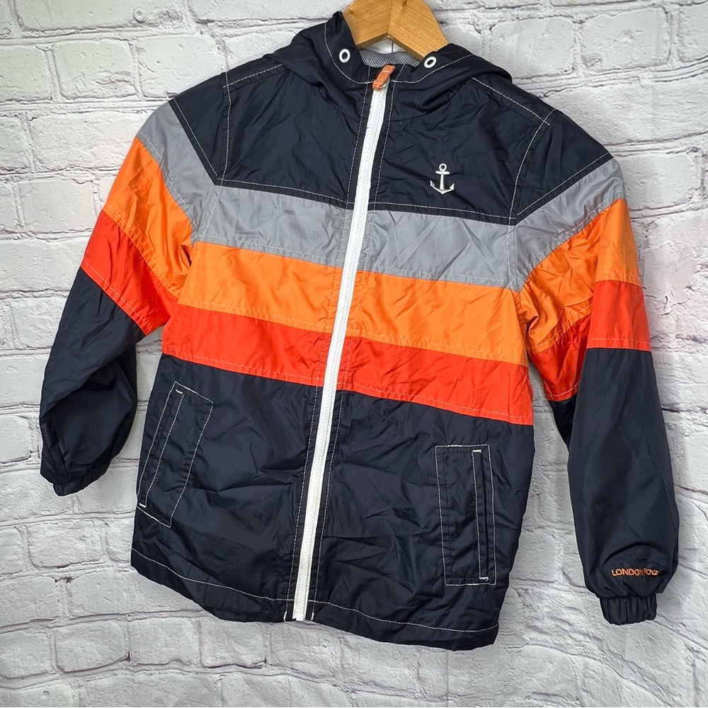 London Fog Boys Lined Windbreaker Jacket Full Zip Striped Size Large